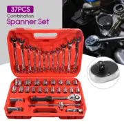 37x Combination Spanner Set Portable Impact Socket Set Socket Wrench Ratchet Set