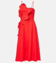 [Farm Rio] Farm Rio Floral appliqué linen-blend midi dress AU 16 red
