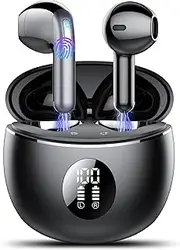 Wireless Earbuds, Bluetooth 5.4 Headphones with 4 ENC Noise Cancelling Mic, Deep Bass, IP7 Waterproof, 50H Playtime, LED Display, in Ear Earphones for Phone, Tablet, Laptop, Sports, Dazzling Black