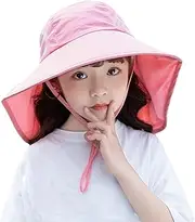 [Cysocool] Children Wide Brim Sun Hat with Neck Flap 4-13 Years Girls Ponytail Sun Hat Boys Mesh Cool Hat Anti UV Cap Neck Sun Protection Hat with Strap Kids Holiday Beach Boonie Hat Summer Hat UPF 50+