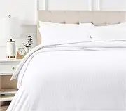 Amazon Basics Microfiber 3 Piece Duvet Cover Set, Full/Queen, Bright White, Striped