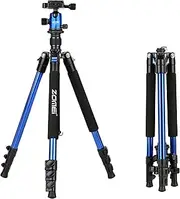 62.5'' Camera Tripod,Zomei Q555 Lightweight Aluminum Portable Travel Tripod Stand with 360 Degree Ball Head for Vlog Nikon Canon Sony All DSLR and Digital Camera(Blue)