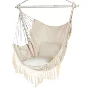 Hammock Chair Hanging Rope Swing Seat with 2 CushionsMacrame Hanging Chair Si...