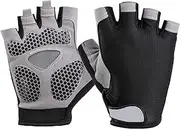 [hapurs] Cycling Gloves, Half Finger Bicycle Gloves with Anti Slip Gel Pad, Breathable MTB Gloves Sports Gloves for Men and Women (Grey)