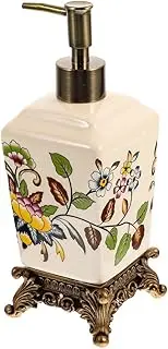 BESTOYARD Vintage Ceramic Soap Dispenser 340ml Hotel Shampoo Bottle Flower Printing Liquids Storage Bottle for Home Supplies