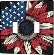 Neukim Decorator Switch Cover 2 Gang Double Toggle American Flag Sunflower Wall Plate Outlet Switch Covers Light Switch Cover Receptacle Cover