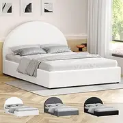 ALFORDSON Gas Lift Bed Frame, Queen Size Bed Base with Headboard and Storage Base, Boucle Upholsttery Mattress Foundation for Bedroom, Howell Series White