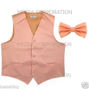 New Vesuvio Napoli Men's Formal Vest Tuxedo Waistcoat Peach_Bowtie wedding prom