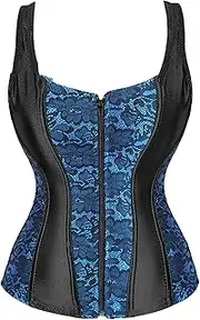 [Generic] Zip up Metallic Bodysuit Top Sexy Strapless Boned Waist Cincher Overbust Bustiers Plus Size Corsets Lace Compression