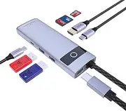 DiamondTiger 7-in-1 USB C Hub, 4K 30Hz HDMI Adapter, USB-C Docking Station with 100W PD, TF/MicroSD Card Reader, USB-A 2.0,3.0,Type-C 3.0 Ports,Compatible with iPhone 15/Mac/Steam Deck/Rog Ally
