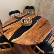 Custom Black Round Epoxy Resin Walnut Coffee and Dining Table- Handmade table