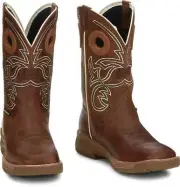 Justin Men's Nitread 11" Spice Brown Square Toe Waterproof Work Boots - CR3200
