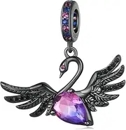 [Teleye] Black Swan Pendant Charm 925 Sterling Silver Charm Fits For Pandora Bracelet Necklace,SCC2490, Cubic Zirconia, Created Cubic Zirconia