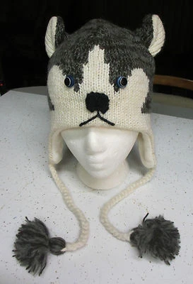 HUSKY HAT Halloween costume ADULT dog LINED Alaskan malamute dog picture on cap