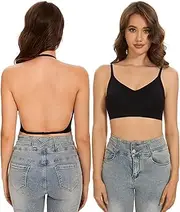 [Fszsaa] Seamless Low Back Bra,Convertible Multiway Backless Halter Bra with Removeable Padding Wirefree Bralette for Women