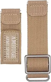 [AMHUGE] Hook&Loop Military Style Nylon Watch Strap Length Adjustable-Choice of Color & Width (18mm, 20mm, 22mm, 24mm)-Waterproof Sport Watch Band for Men or Women