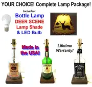 YOUR CHOICE of Liquor Bar Bottle Table LAMP with DEER Shade & LED Light Bulb