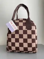 MyTagalongs Mine Insulated Lunch Bag Snack Tote Bag Brown Checker Meal Hand Bag