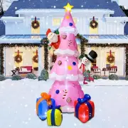 Christmas Pink Tree Santa Snowman Airblown Inflatable Decor Blow Up LED Holiday