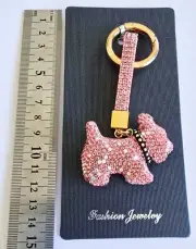 Cute Pink puppy keychain. diamond encrusted look, premium feel.