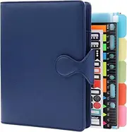 HXRTANGS PU Leather Notebook A5, 6-Ring Binder Journal Refillable Business Notebook, Personal Planner Organizer with Pockets/Pen Holder/Accessories/Lined Paper 160 Pages, Navy Blue