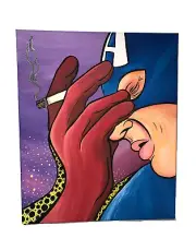 Captain America Smoking-Signed Original Painting On Canvas-20”x24” Pop Art Hero
