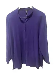 NEW Eileen Fisher Silk Mandarin Collar Boxy Shirt in Venus Blue Size XL