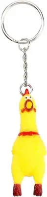Yellow Shrilling Screaming Chicken Keychain, Mini Rubber Squeeze Screaming Ch...