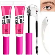 Erinde 2PC Clear Eye Brow Glue Kit, Professional Makeup Extreme Hold Eyebrow Gel, Waterproof Longwear Creates Natural Fluffy Feathered Look, with 1 Brow Razor & 1 Brush #01