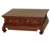 SOLID MAHOGANY 4 DRAWERS OPIUM LEG SQUARE COFFEE TABLE IN MAHOGANY