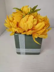 7" × 4" Square Ceramic Planter With Faux Flowers