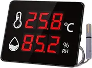Digital Temperature Humidity Meter, -40-100℃ Temperature and Humidity Sensor Monitor, 0-99% RH Temperature Humidity Monitor with 3m Sensor & Alarm for Indoor/Outdoor, Industrial, Greenhouse