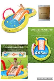 Inflatable Kiddie Pool, 101” X 57” X 32” Play Center with Detachable Slide