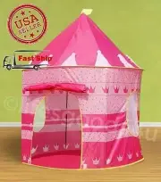 PORTABLE FOLDING PINK PLAY TENT CHILDRENS KIDS CASTLE CUBBY PLAY HOUSE TOY HUT..