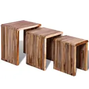 vidaXL Teak Reclaimed Nesting Table Set 3 Pieces Coffee Dining Furniture