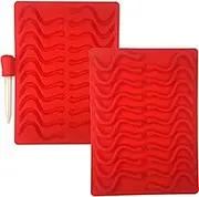 Mydio 20 Cavity Gummy Worm Silicone Molds with 1 Dropper,BPA Free,for DIY Candy,Cake Décor, Halloween Gummi Chocolate,Jelly Chocolate Soap Cake Wax,Red