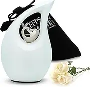 White Matte Tear Drop Mini Urn for Human Ashes with Silver Heart (3 Inch Height) - Unique Medium Keepsake Urn