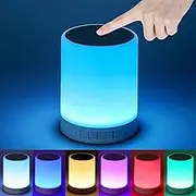 7-Color Touch Control Night Light - Rechargeable LED Bedside Lamp, RGB Table Lamp with Bluetooth Speaker, Portable Cordless Baby Night Light for Kids - Dimmable Colors & 8-Hour Battery Life