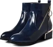 [NEOFEN] Women's Fashion Block Heel Ankle Boots Pointed Toe Side Zip Leather Booties