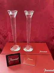 NIB’s FLAWLESS Glass BACCARAT France 2 CONSTELLATION Crystal CANDLESTICK HOLDERS