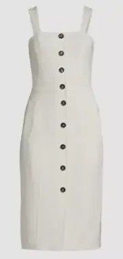 Donna Karan Women's White Wedge Straps Button-Front Sheath Dress Sz 4 NWT $350