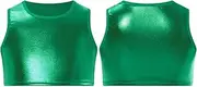 [iiniim] Kids Girls Athletic Shirt Jazz Dance Crop Tops Sequins Dancewear Stage Performance Tank Vest