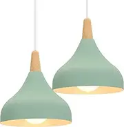 iDEGU Set of 2 Retro Pendant Light Modern Style Drop Hat Ceiling Light E27 Metal Pendant Lamp for Bedroom, Dining Room, Kitchen, Diameter 20 cm (Green)