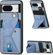 [ZIHEWJLAI] Case for Google Pixel 8 6.2 inch Back Stand Case Magnetic Card Holder TPU Kickstand Cover Full Protection Anti Fingerprint Case for Google Pixel 8 (Blue, Google Pixel 8)