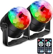 Pack of 2, Remote Control Portable Sound Activated Party Lights for Indoor, with Suction Cup and 4 Meters USB Power Cable, Dj Lighting, RBG Disco Ball, Strobe Lamp Stage Par Light for Room Dance