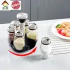 QNA Spice Rack Seasoning Organizer Holder 360° Rotation Set with 6 Jars