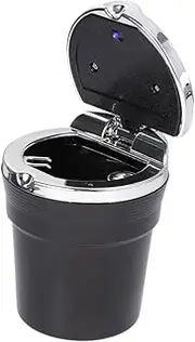 FELTECHELECTR Smokeless Car Ashtray Portable Led Cylinder Cup Holder Fireproof Plastic Alloy Black Cm Height Fits Cars