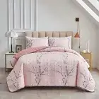 Pink Branch Floral Quilted Coverlet Patchwork Bedspread Queen Size Comforter Set