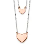 Sterling Silver Rose-Tone 2-Strand Heart Dangle Necklace