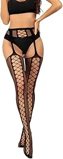 [Generic] Thigh High Long Stockings Tights for Women Extra Leggings Fishnet Lace Hollow Out Chiffon Suspender Pantyhose Socks Hosiery